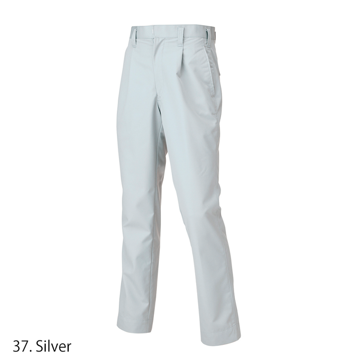 Toraichi Japanese workwear one-tuck slacks in silver grey, straight leg front view