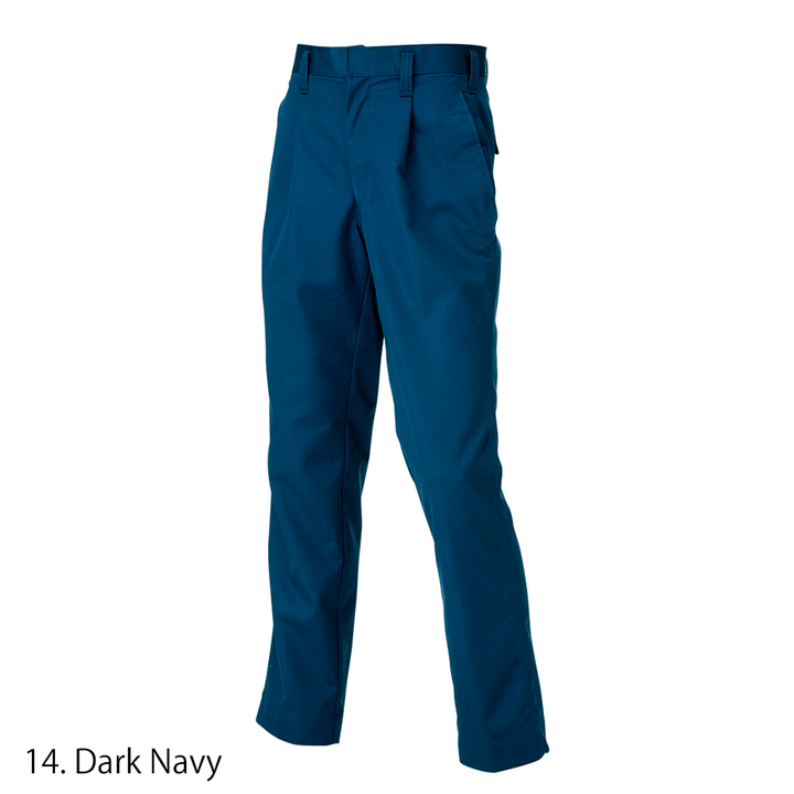 Toraichi Japanese workwear one-tuck pants in ink grey, styled with black shoes