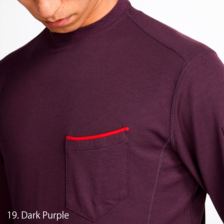 Close-up of the red piping detail on the Toraichi 5960-617 shirt’s pocket emphasizing refined Japanese craftsmanship.